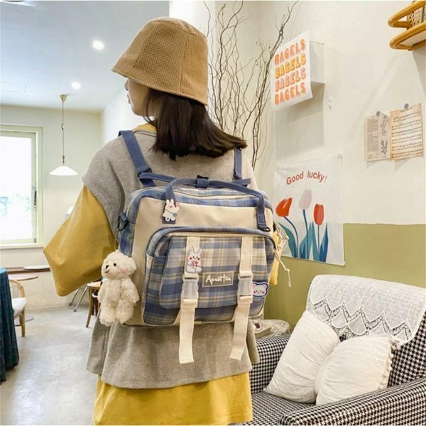 Y2K Style Canvas Backpack Shoulder Bag for Women - Streetwear Fashion Travel Tote - Korean Japanese Kawaii