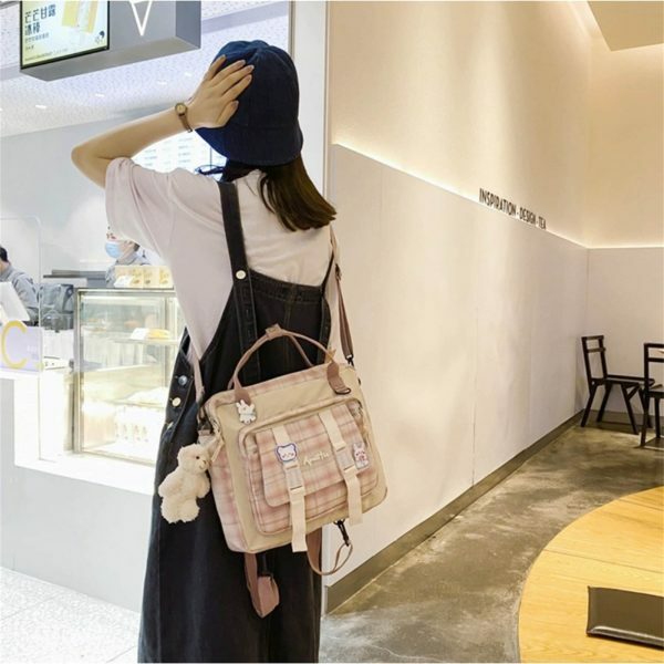 Y2K Style Canvas Backpack Shoulder Bag for Women - Streetwear Fashion Travel Tote - Korean Japanese Kawaii