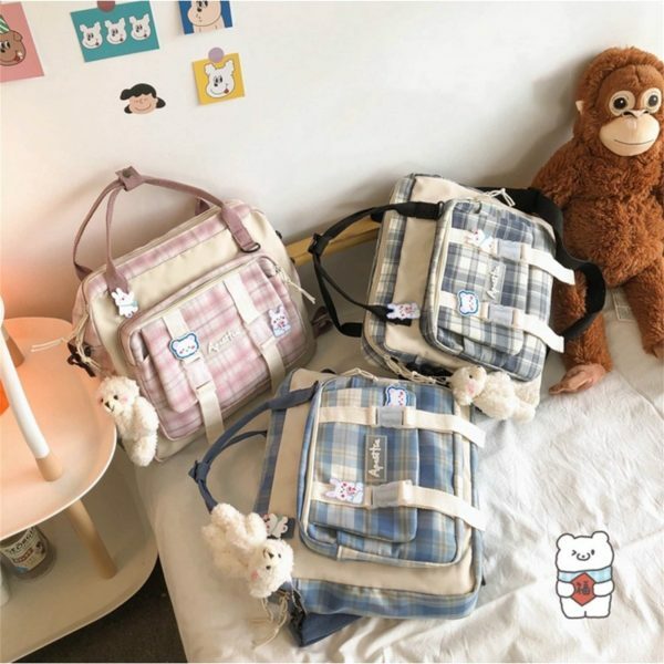 Y2K Style Canvas Backpack Shoulder Bag for Women - Streetwear Fashion Travel Tote - Korean Japanese Kawaii