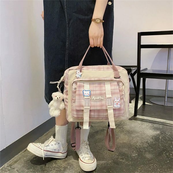 Y2K Style Canvas Backpack Shoulder Bag for Women - Streetwear Fashion Travel Tote - Korean Japanese Kawaii