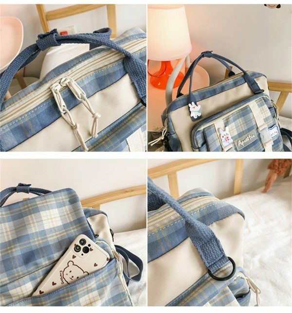 Y2K Style Canvas Backpack Shoulder Bag for Women - Streetwear Fashion Travel Tote - Korean Japanese Kawaii