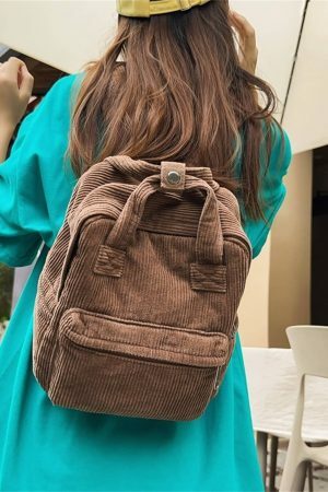 Y2K Style Corduroy Backpack for Women - Retro Streetwear Travel Bag