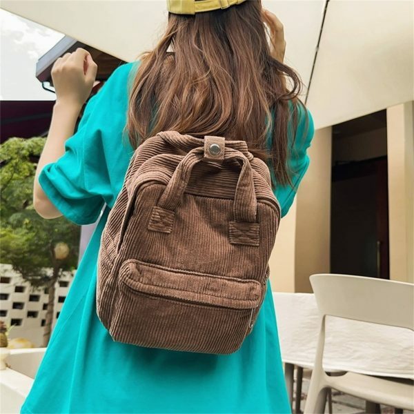 Y2K Style Corduroy Backpack for Women - Retro Streetwear Travel Bag