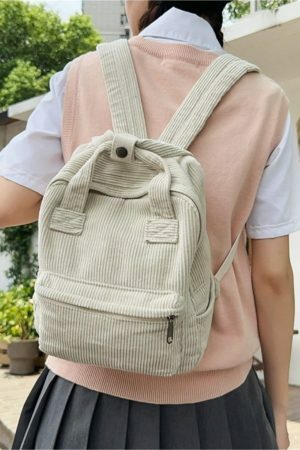 Y2K Style Corduroy Backpack for Women - Retro Streetwear Travel Bag