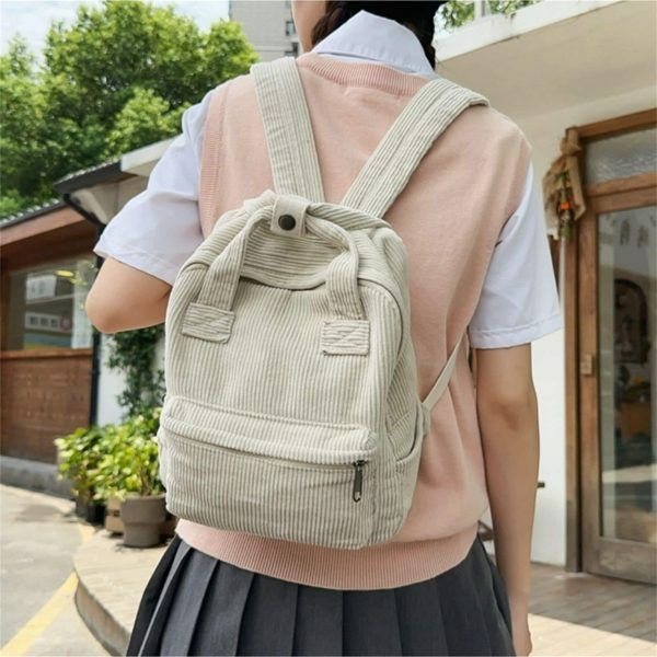 Y2K Style Corduroy Backpack for Women - Retro Streetwear Travel Bag