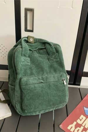 Y2K Style Corduroy Backpack for Women - Retro Streetwear Travel Bag