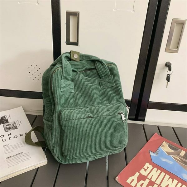 Y2K Style Corduroy Backpack for Women - Retro Streetwear Travel Bag