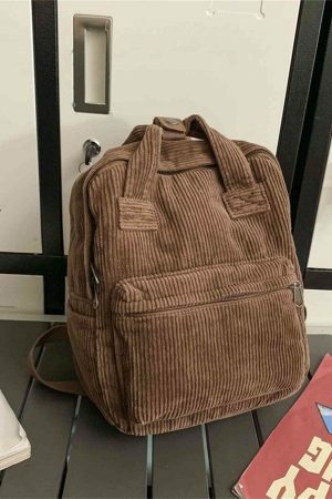 Y2K Style Corduroy Backpack for Women - Retro Streetwear Travel Bag