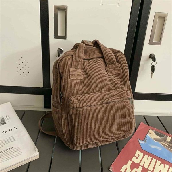 Y2K Style Corduroy Backpack for Women - Retro Streetwear Travel Bag