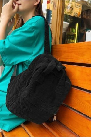 Y2K Style Corduroy Backpack for Women - Retro Streetwear Travel Bag