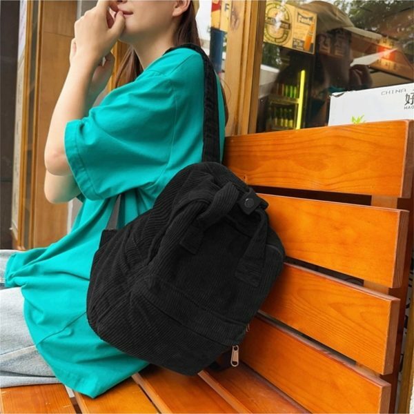 Y2K Style Corduroy Backpack for Women - Retro Streetwear Travel Bag