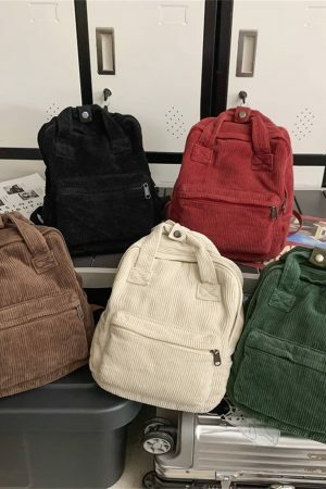 Y2K Style Corduroy Backpack for Women - Retro Streetwear Travel Bag