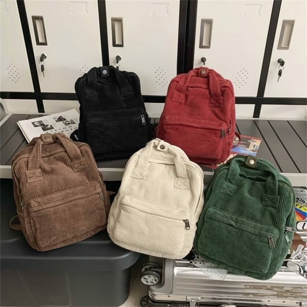 Y2K Style Corduroy Backpack for Women - Retro Streetwear Travel Bag