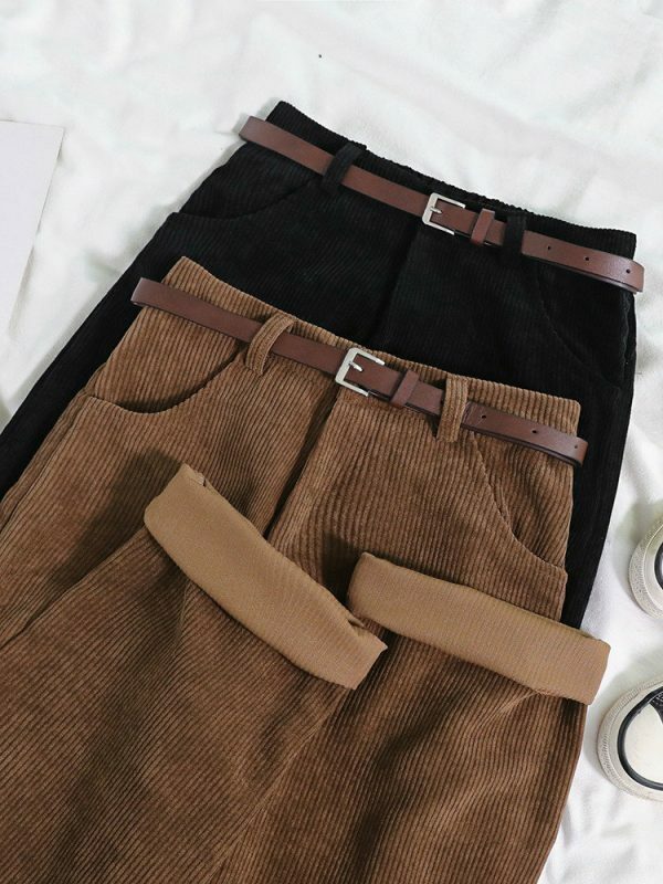 Y2K Style Corduroy Pants with Wide Leg Fit and Stylish Belt