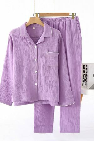 Y2K Style Crepe Cotton Pajama Set for Women, Loose Cut, Perfect for Home Relaxation, Ideal Gift for Her