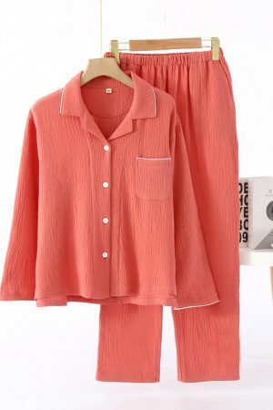 Y2K Style Crepe Cotton Pajama Set for Women, Loose Cut, Perfect for Home Relaxation, Ideal Gift for Her