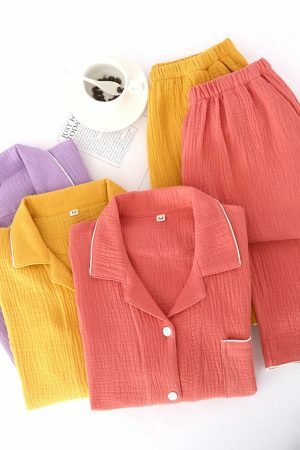 Y2K Style Crepe Cotton Pajama Set for Women, Loose Cut, Perfect for Home Relaxation, Ideal Gift for Her