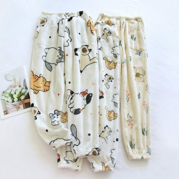 Y2K Style Cute Animal Print Flannel Pajama Set for Women