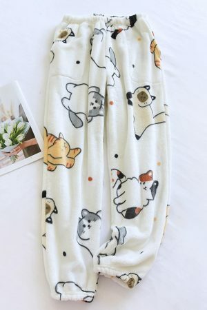 Y2K Style Cute Animal Print Flannel Pajama Set for Women