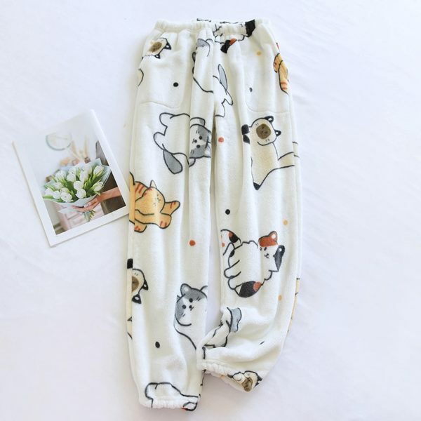 Y2K Style Cute Animal Print Flannel Pajama Set for Women