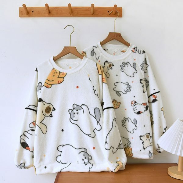 Y2K Style Cute Animal Print Flannel Pajama Set for Women