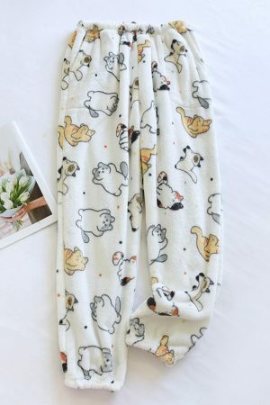 Y2K Style Cute Animal Print Flannel Pajama Set for Women