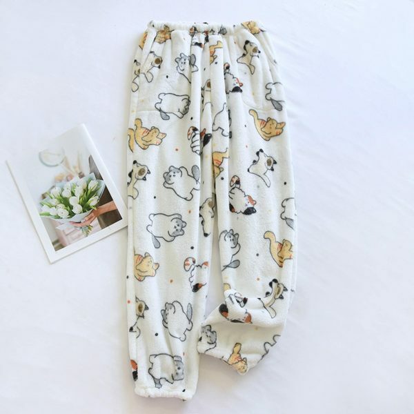 Y2K Style Cute Animal Print Flannel Pajama Set for Women