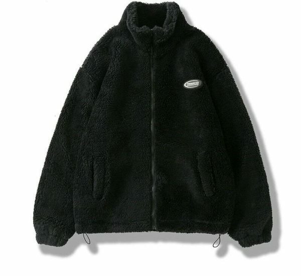 Y2K Style Fleece Zipper Jacket, Lightweight Winter Streetwear Coat