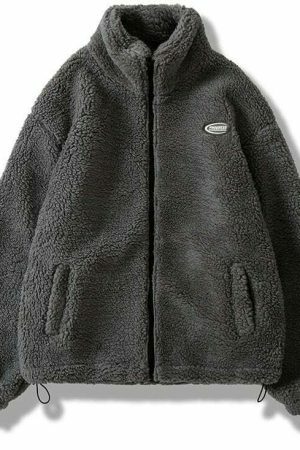 Y2K Style Fleece Zipper Jacket, Lightweight Winter Streetwear Coat