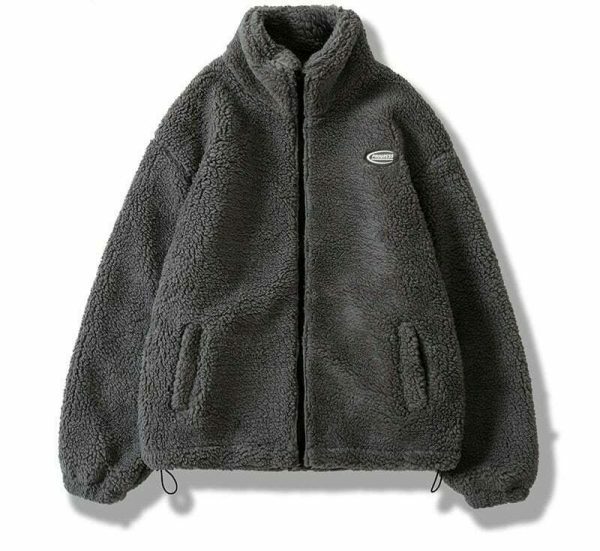 Y2K Style Fleece Zipper Jacket, Lightweight Winter Streetwear Coat