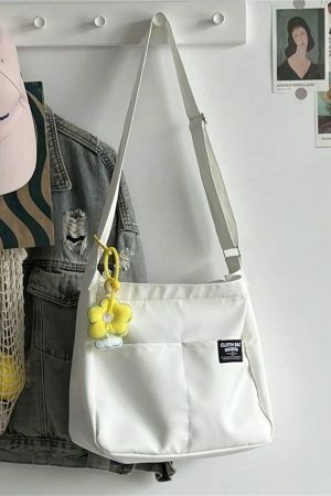 Y2K Style Green Canvas Multi-Pocket Tote Bag for Women