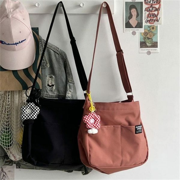 Y2K Style Green Canvas Multi-Pocket Tote Bag for Women