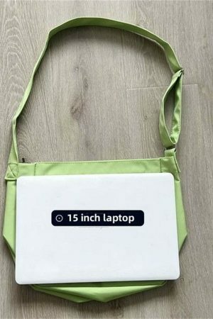 Y2K Style Green Canvas Multi-Pocket Tote Bag for Women