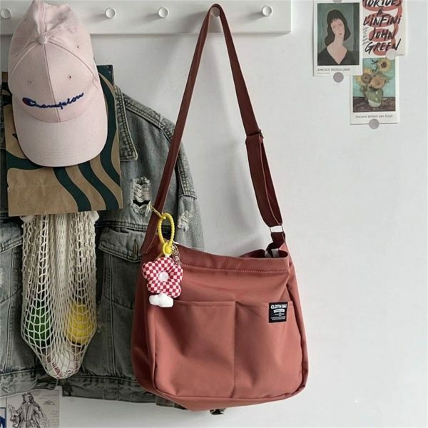 Y2K Style Green Canvas Multi-Pocket Tote Bag for Women