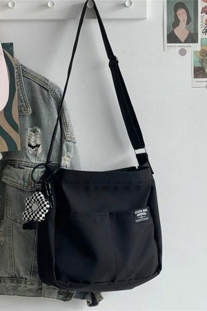 Y2K Style Green Canvas Multi-Pocket Tote Bag for Women