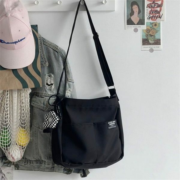 Y2K Style Green Canvas Multi-Pocket Tote Bag for Women