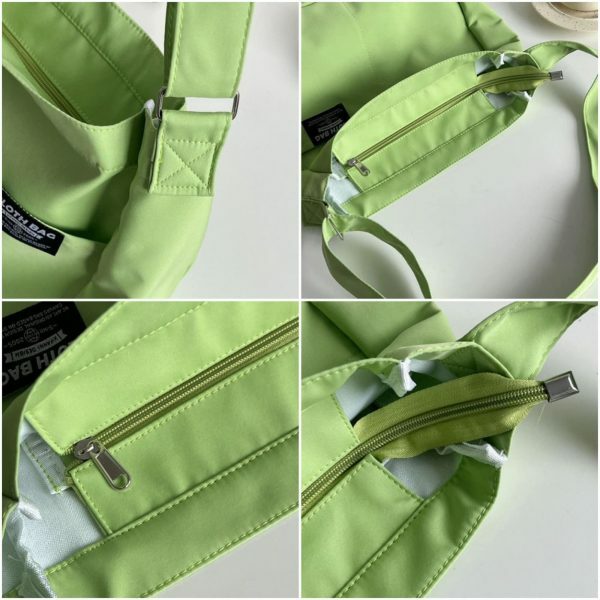 Y2K Style Green Canvas Multi-Pocket Tote Bag for Women