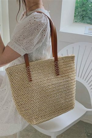 Y2K Style Handmade French Market Straw Shoulder Bag