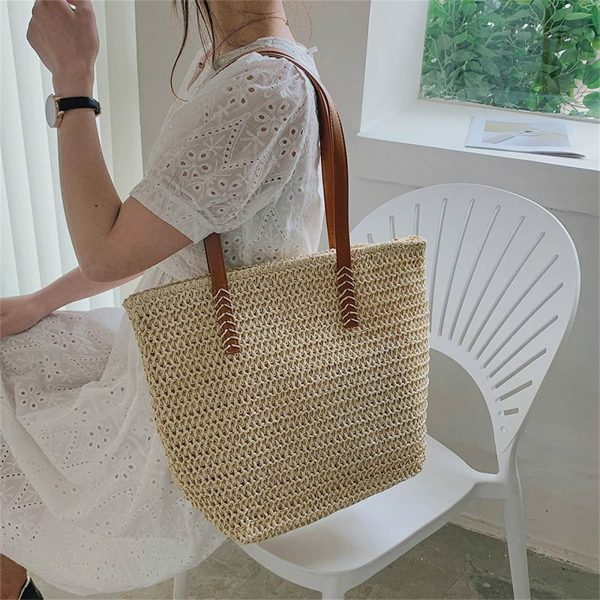 Y2K Style Handmade French Market Straw Shoulder Bag