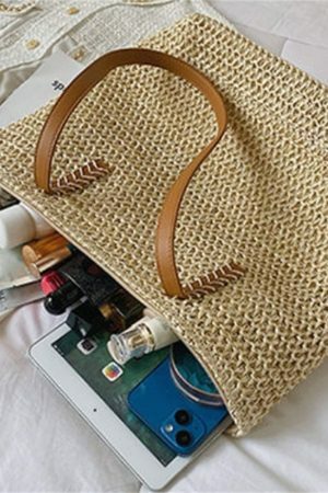 Y2K Style Handmade French Market Straw Shoulder Bag