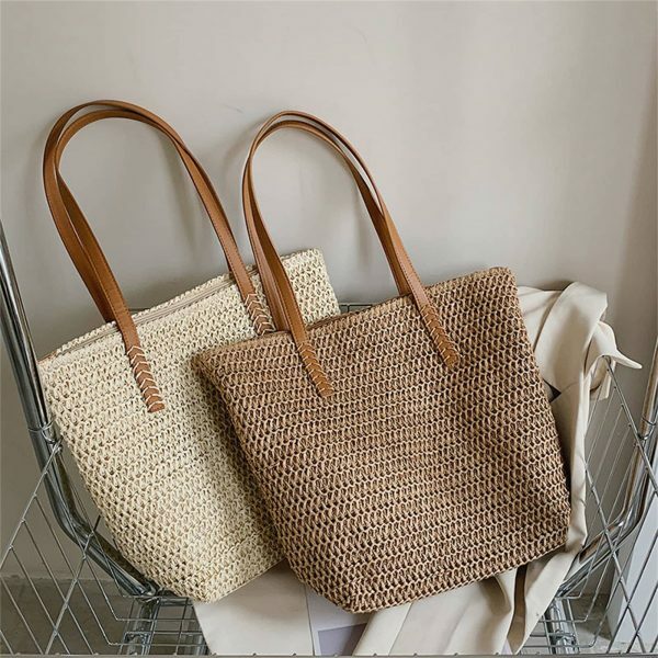 Y2K Style Handmade French Market Straw Shoulder Bag