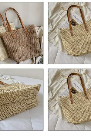 Y2K Style Handmade French Market Straw Shoulder Bag