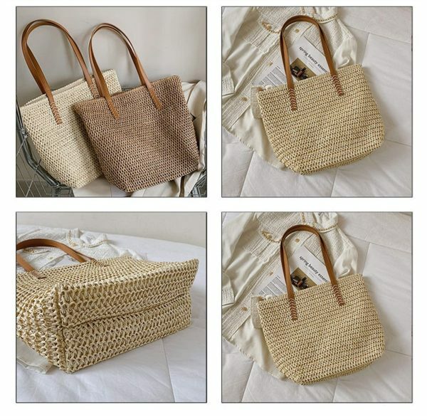 Y2K Style Handmade French Market Straw Shoulder Bag