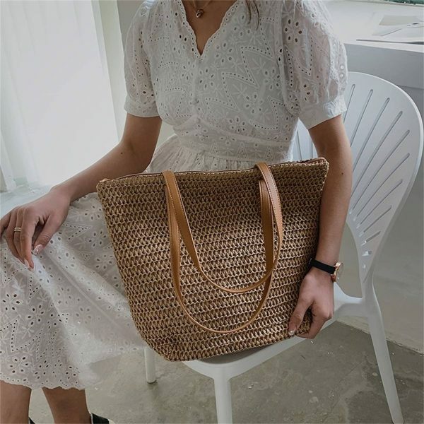 Y2K Style Handmade French Market Straw Shoulder Bag