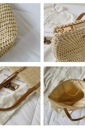 Y2K Style Handmade French Market Straw Shoulder Bag