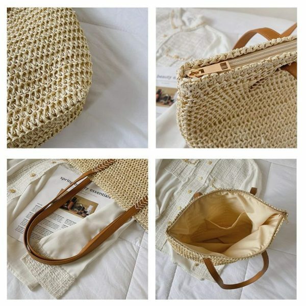 Y2K Style Handmade French Market Straw Shoulder Bag