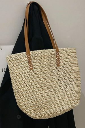 Y2K Style Handmade French Market Straw Shoulder Bag