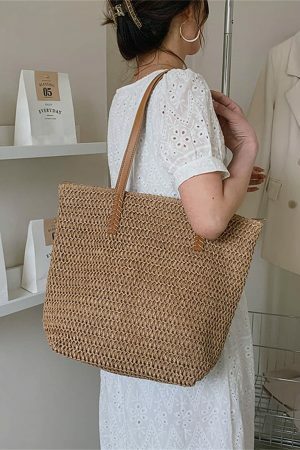 Y2K Style Handmade French Market Straw Shoulder Bag