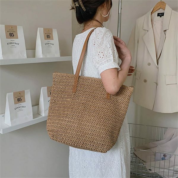 Y2K Style Handmade French Market Straw Shoulder Bag