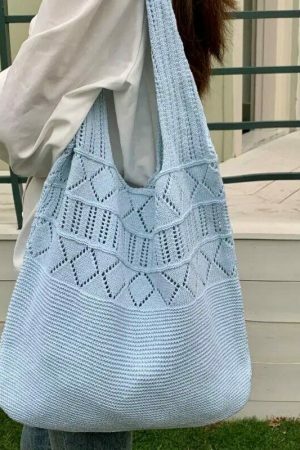 Y2K Style Handmade Knitted Woven Shoulder Bag